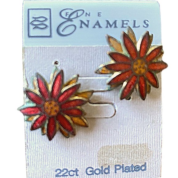 Fine Enamel 22 kt Gold-Plated Earrings NEW - Picture 1 of 4